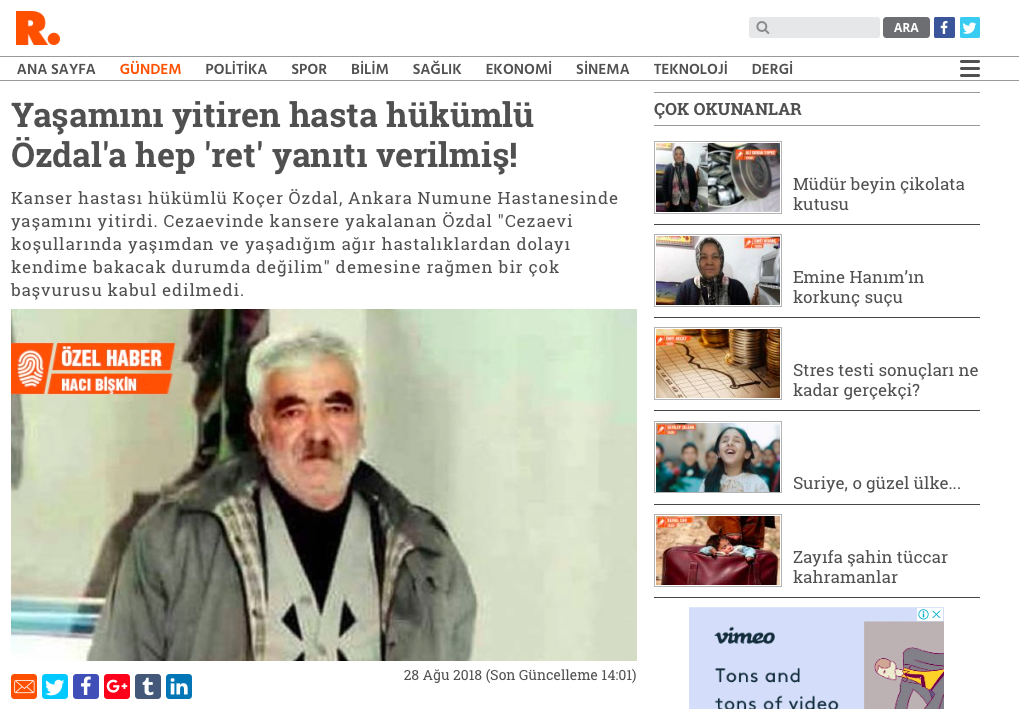 Yaşamını yitiren hasta hükümlü Özdal’a hep ‘ret’ yanıtı verilmiş!