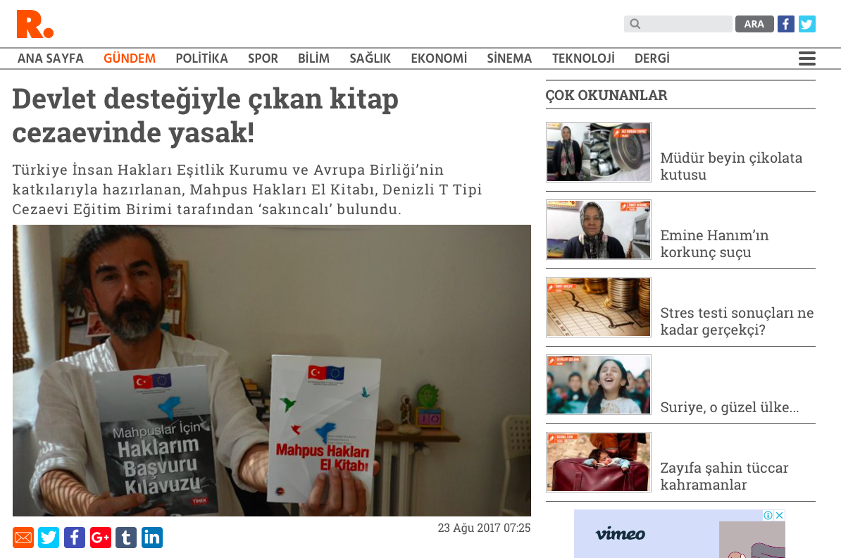 Devlet desteğiyle çıkan kitap cezaevinde yasak!