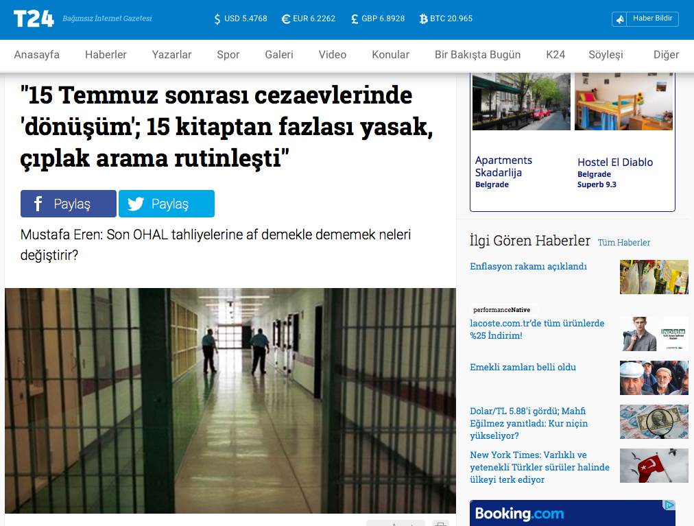 “15 Temmuz sonrası cezaevlerinde ‘dönüşüm’; 15 kitaptan fazlası yasak, çıplak arama rutinleşti”