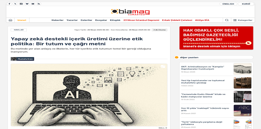 Yapay Zekâ Destekli İçerik Üretimi Üzerine Etik Politika