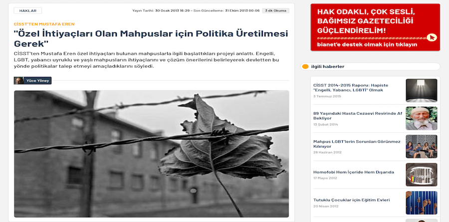 “Özel İhtiyaçları Olan Mahpuslar için Politika Üretilmesi Gerek”