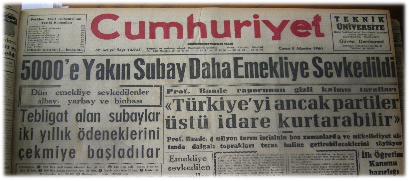 5 Ağustos 1960 Cumhuriyet gazetesi