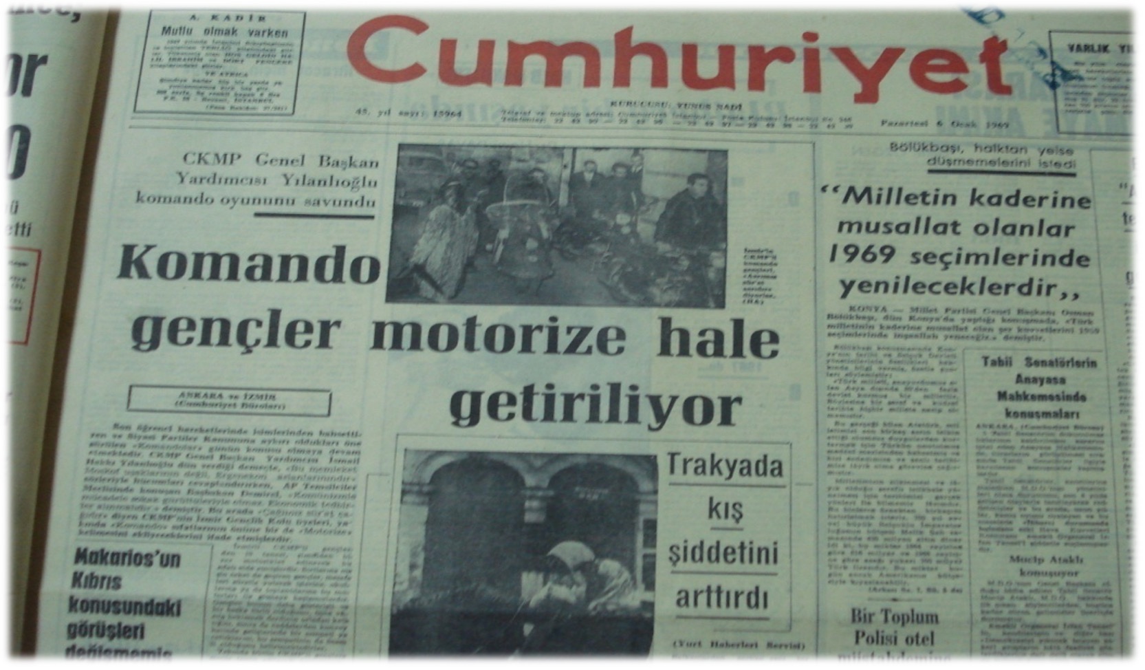 6 Ocak 1969 Cumhuriyet — Komando gençler motorize hale getiriliyor