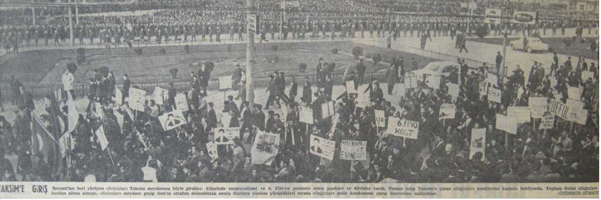17 Şubat 1969 Milliyet — Yürüyüşçüler Taksim meydanına girerken