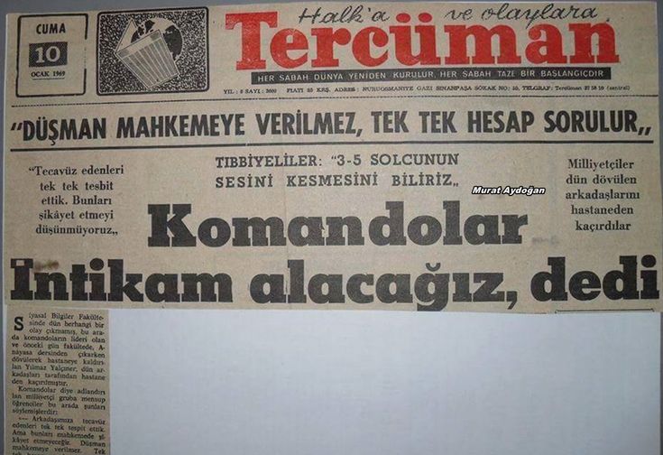 Tercüman 10 Ocak 1969 — Komandoların intikam söylemleri